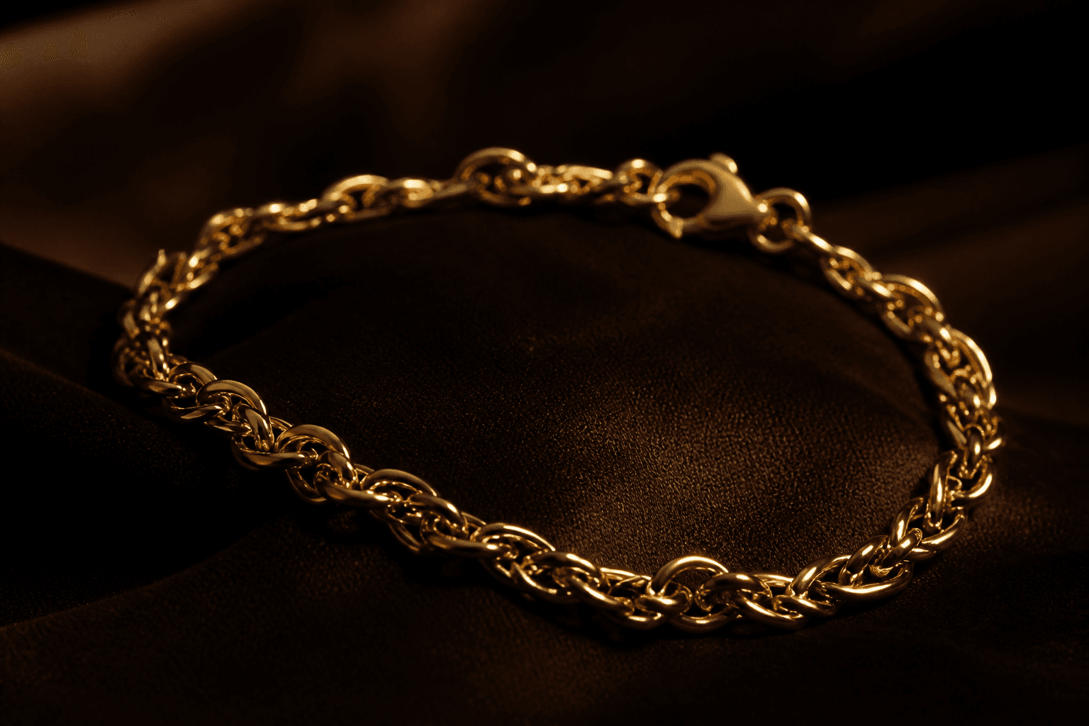 Close-up van een gouden schakelarmband uit de huiscollectie